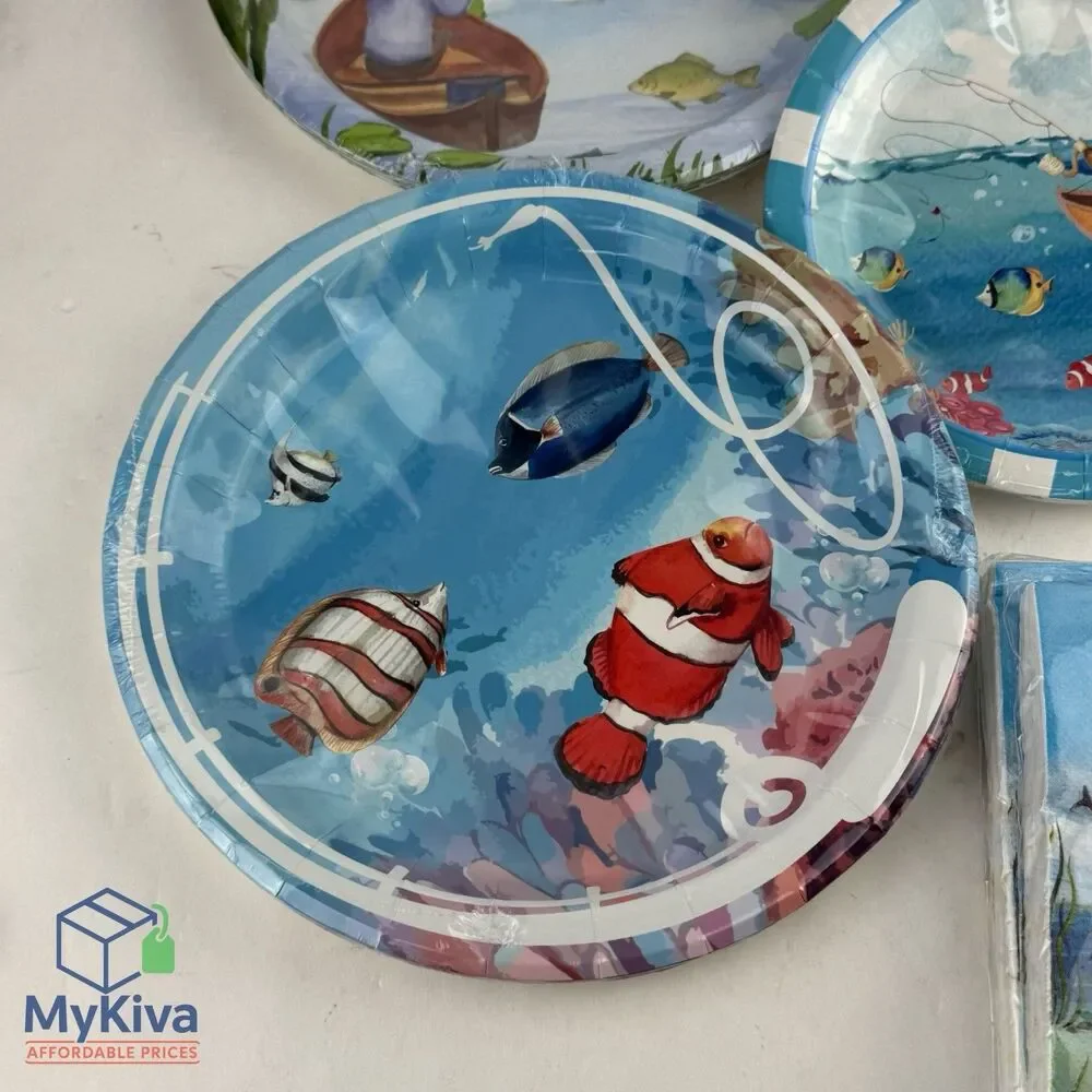 Fishing Birthday Party Paper Plates & Napkins Set Disposable Fisherman Tableware